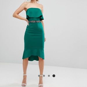 Silver Bloom Scuba Frilled Bodycon Asymmetric Hem